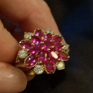 Sterling dark pink crystal ring plus bonus ring, size 7